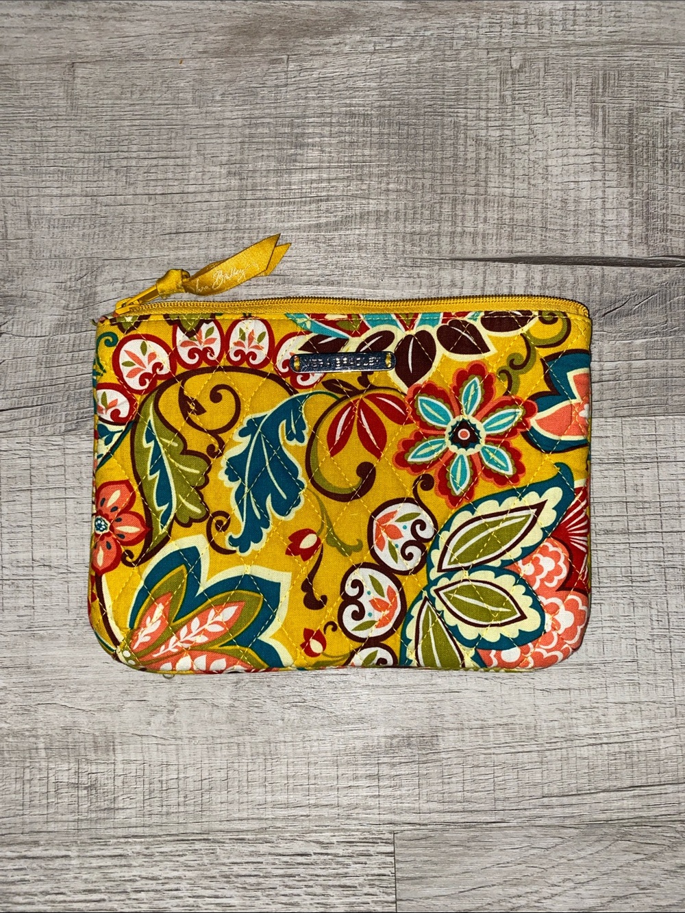 Vera Bradley Mustard Yellow Floral Quilted Cosmetic Pouch